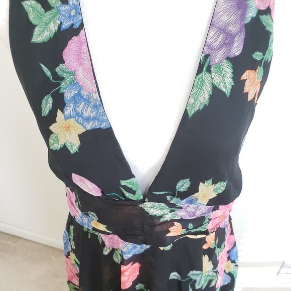 black floral plunge pinafore dress